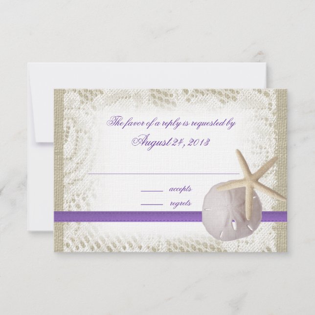 Beach Wedding Sand Dollar and Starfish RSVP Card (Front)