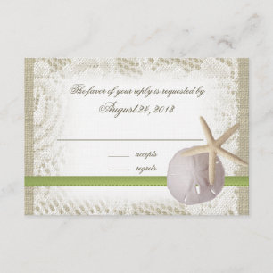 Beach Wedding Sand Dollar and Starfish RSVP Card