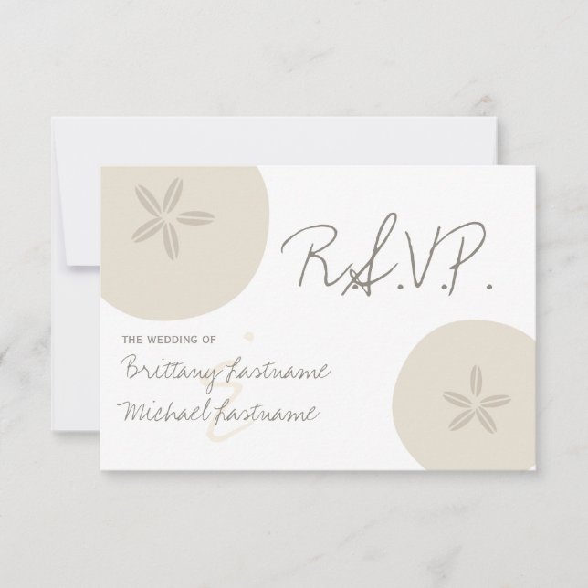 Beach Wedding Sand Dollar Wedding RSVP Card (Front)