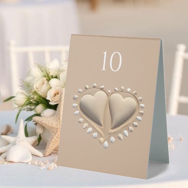 Beach Wedding Sand Hearts- (Beach Wedding Sand Hearts- Table Tent Sign  Wedding Table numbers)