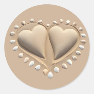Beach Wedding Sand Hearts- Classic Round Sticker