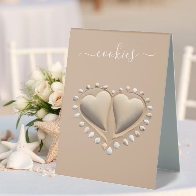 Beach Wedding Sand Hearts-Cookies (Beach Wedding Sand Hearts-Cookies Table Tent Sign)