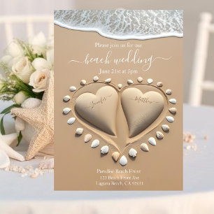 Beach Wedding-Sand Hearts Invitation