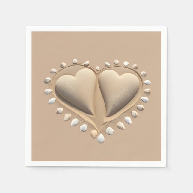 Beach Wedding Sand Hearts- Napkin (Front)