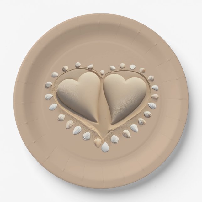Beach Wedding Sand Hearts- Paper Plate (Front)