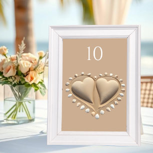 Beach Wedding Sand Hearts- Table Number