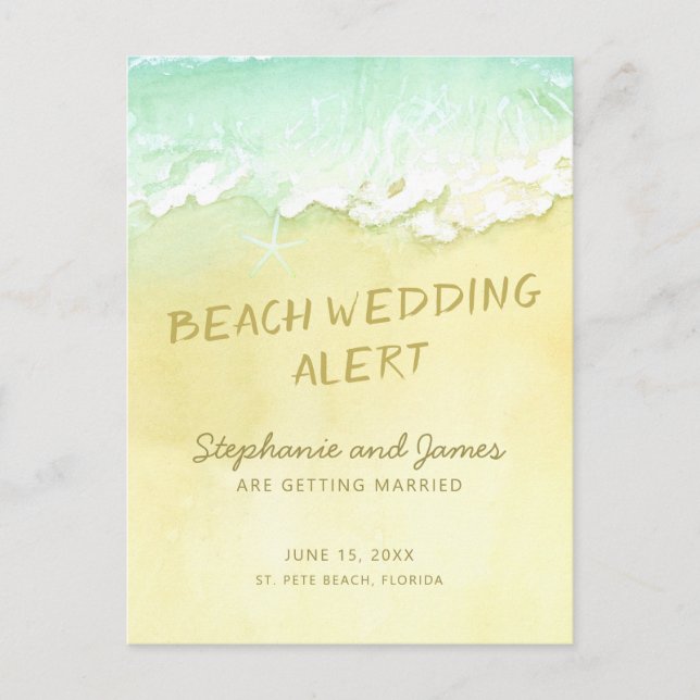 Beach Wedding Sand Ocean Waves Save the Date Announcement Postcard (Front)