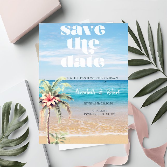 Beach Wedding,Sand,Palm Flower Save The Date (Creator Uploaded)