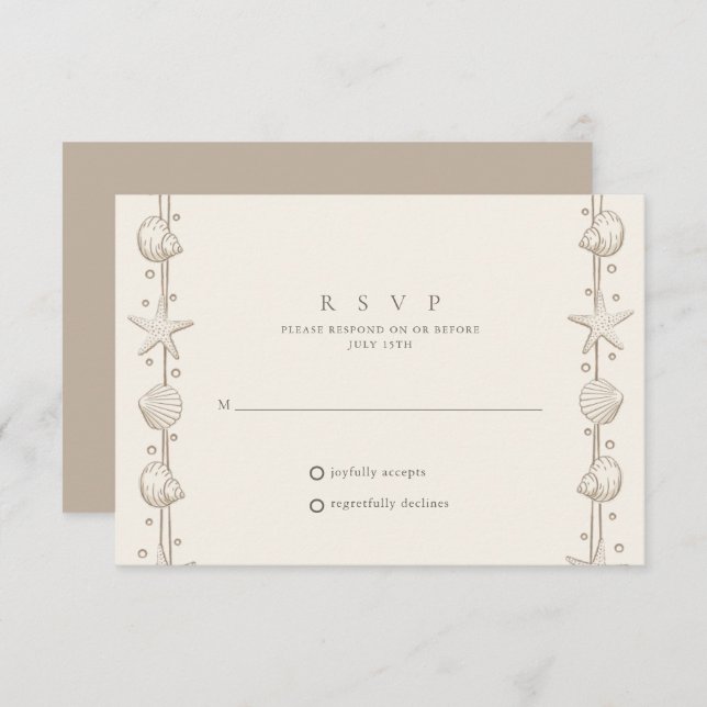 Beach Wedding Sand Seashell  RSVP Card (Front/Back)