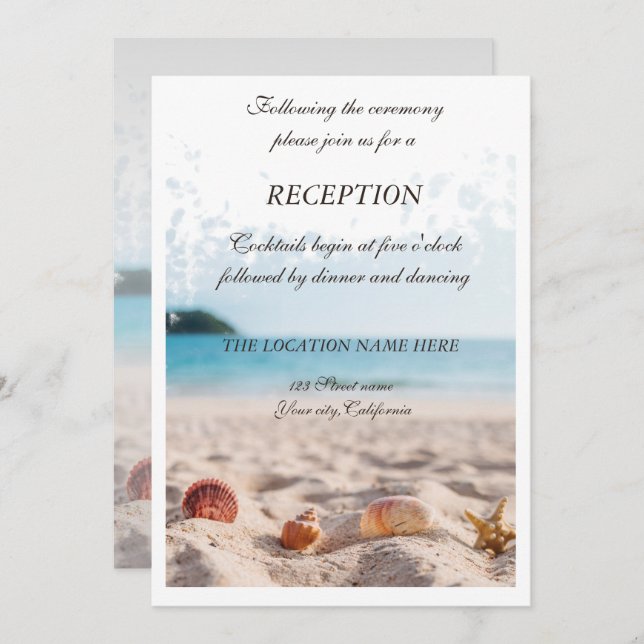 Beach Wedding,Sand,Seashells  Reception Invitation (Front/Back)