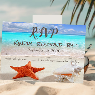 Beach Wedding Sand Seashells  RSVP Invitation