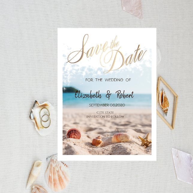 Beach Wedding,Sand,Seashells Save The Date (Creator Uploaded)