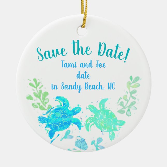 Beach Wedding Save the Date and Party Favour Ceramic Ornament (Front)