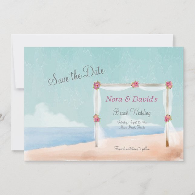 Beach Wedding Save the Date Announcement (Front)