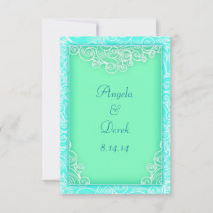 Beach Wedding Save the Date Aqua and Green Waves