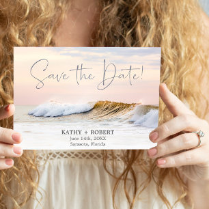 BEACH WEDDING SAVE THE DATE CARD   OCEAN SUNSET