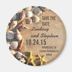 beach wedding save the date magnets with seashells