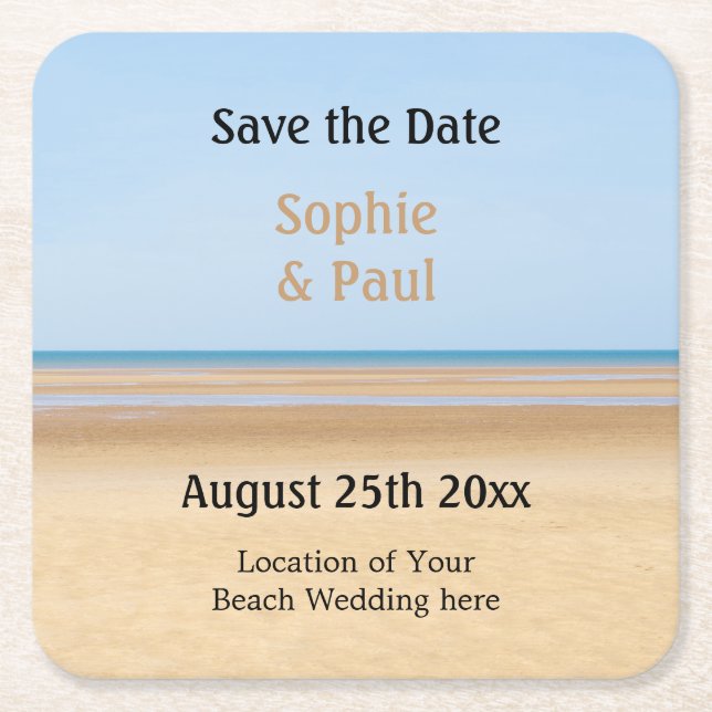 Beach Wedding Save The Date Paper Coaster (Front)