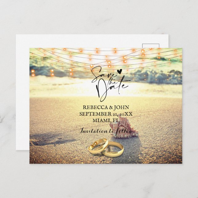 Beach wedding save the date postcard (Front/Back)