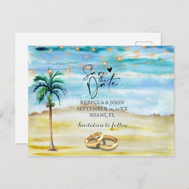 Beach wedding save the date postcard (Front/Back)