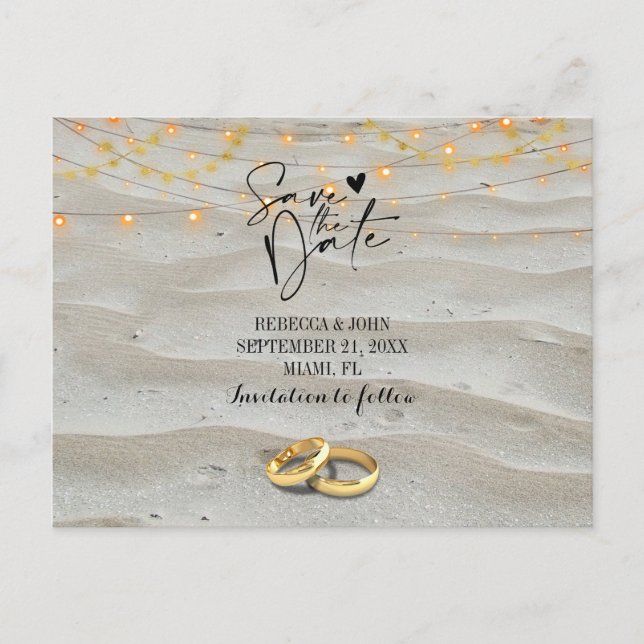 Beach wedding save the date postcard (Front)