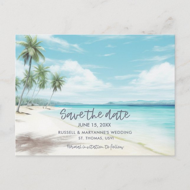 Beach Wedding Save the Date Postcard (Front)