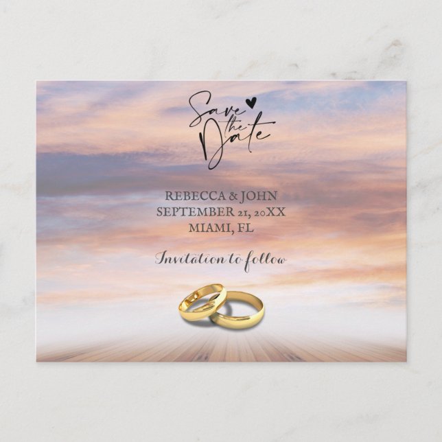 Beach wedding save the date postcard (Front)