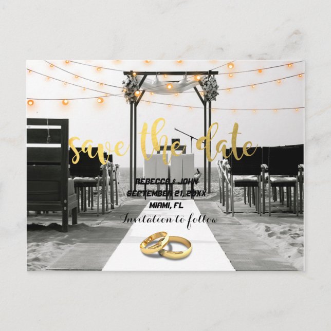 Beach wedding save the date postcard (Front)