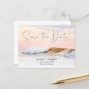 BEACH WEDDING SAVE THE DATE POSTCARD   OCEAN WAVES