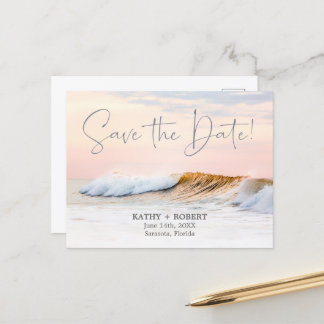 BEACH WEDDING SAVE THE DATE POSTCARD | OCEAN WAVES