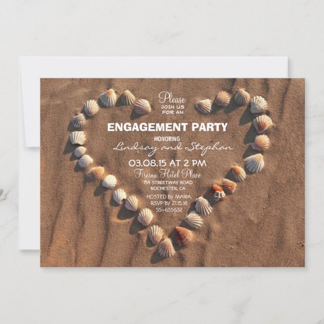 beach wedding sea shells engagement party invite (Front)