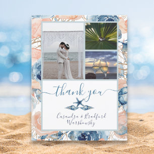 Beach Wedding Seashell and Roses Photo Thank You  Postcard