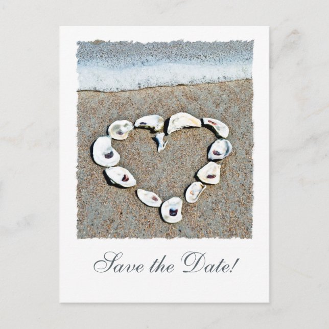 Beach Wedding Seashell Heart Save the Date Announcement Postcard (Front)