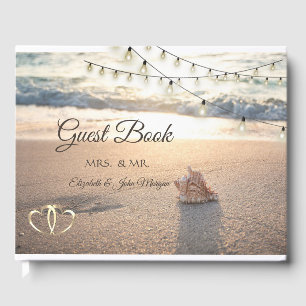 Beach Wedding,Seashell,Light Strings Guest Book