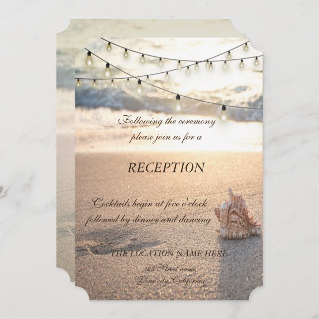 Beach  Wedding, Seashell String Lights  Reception Invitation (Front/Back)