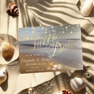 Beach Wedding Seashell String Lights SaveThe Date Save The Date