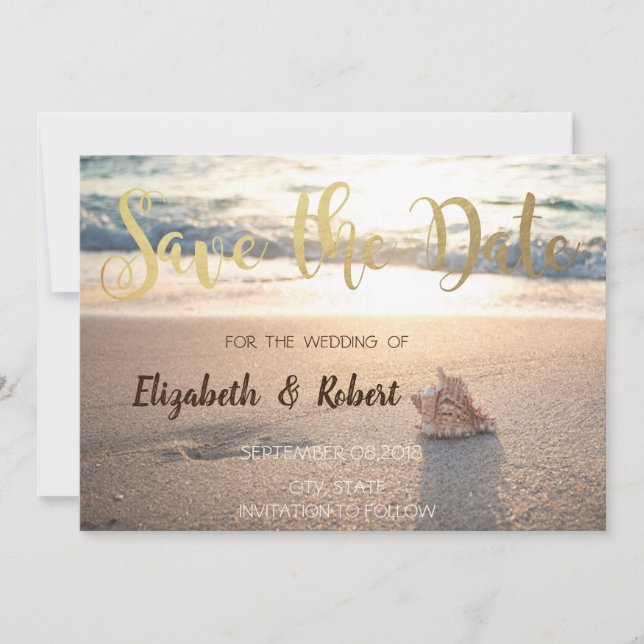 Beach Wedding,Seashell Sunset  Save The Date (Front)
