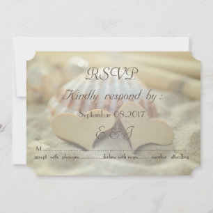 Beach Wedding,Seashell,Wood Hearts   RSVP Invitation