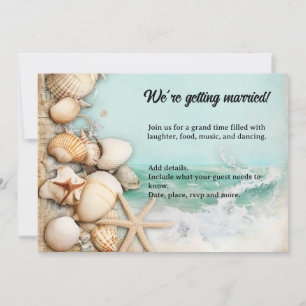 Beach wedding seashells 3 invitation