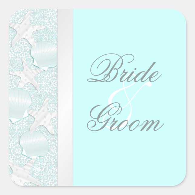 Beach Wedding Seashells and Starfish Stickers (Front)