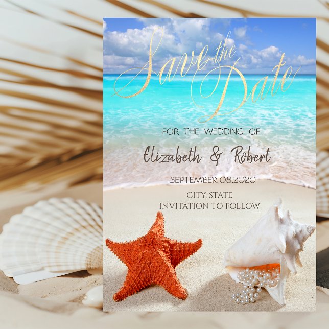 Beach Wedding Seashells Lights Save The Date (Creator Uploaded)