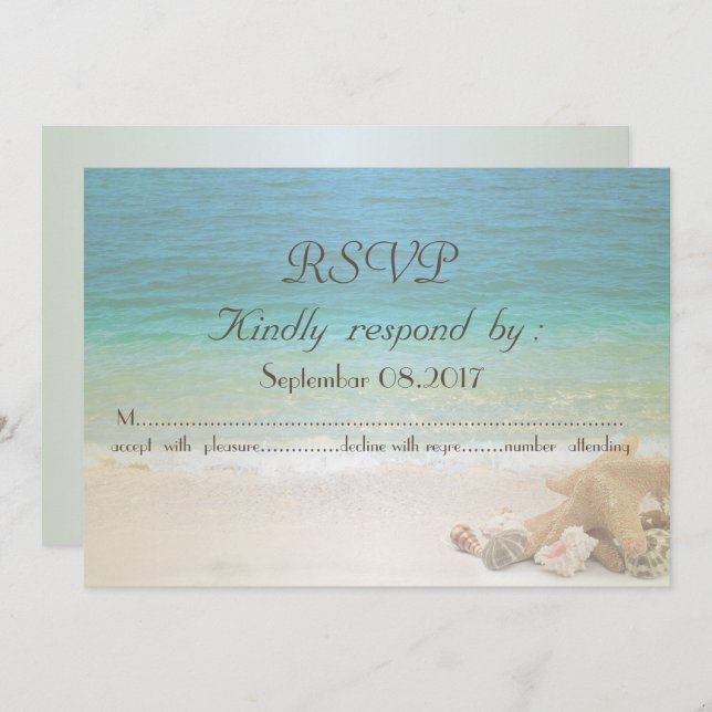 Beach Wedding Seashells  RSVP Invitation (Front/Back)