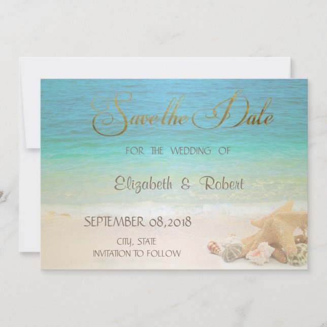 Beach Wedding Seashells  Save The Date (Front)