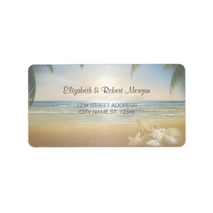 Beach Wedding Seashells, Sunset  Wedding Label