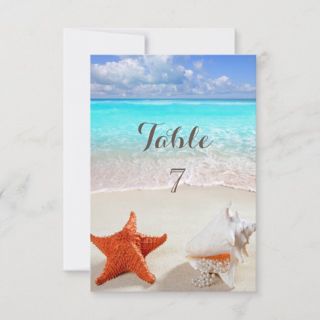 Beach Wedding Seashells Table Card (Front)