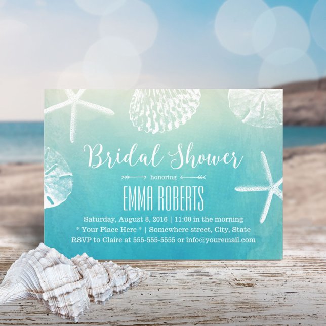 Beach Wedding Seashells Watercolor Bridal Shower Invitation (Creator Uploaded)
