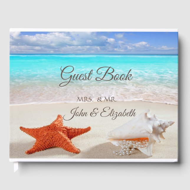 Beach  Wedding Seashells Wedding Guest Book (Front)