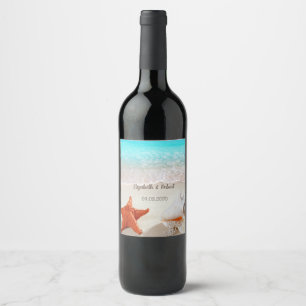 Beach Wedding Seashells Wine Label