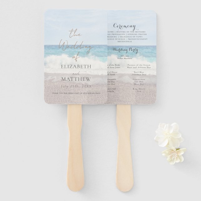 Beach Wedding Seaside/Oceanside Wedding Program Hand Fan (Front and Back)