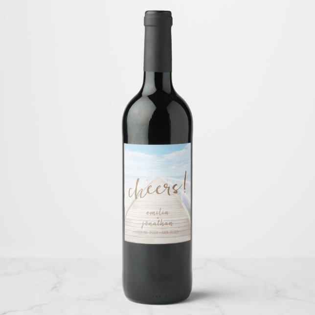 Beach Wedding Seaside/Oceanside Wedding Wine Label (Front)